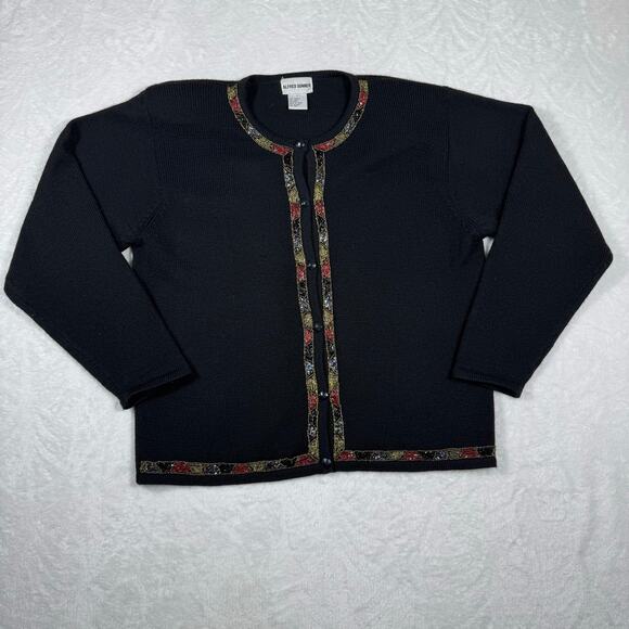 Alfred Dunner Sweaters - Alfred Dunner Wool Blend Womens Large Embellished Trim Black Button Down Sweater